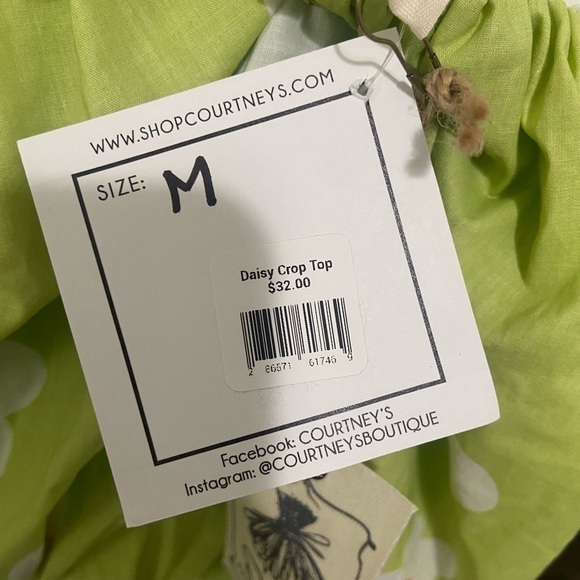 Easel women's medium bright green daisy print billowing crop top NWT - Picture 5 of 8